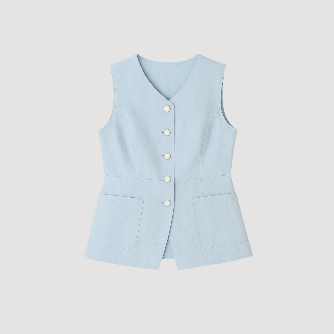Sky Blue V-Neck Sleeveless Vest